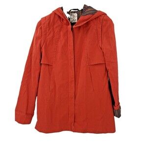 Vintage Tulle Orange Hooded Long Sleeve  Plaid Lined Jacket Size SMALL